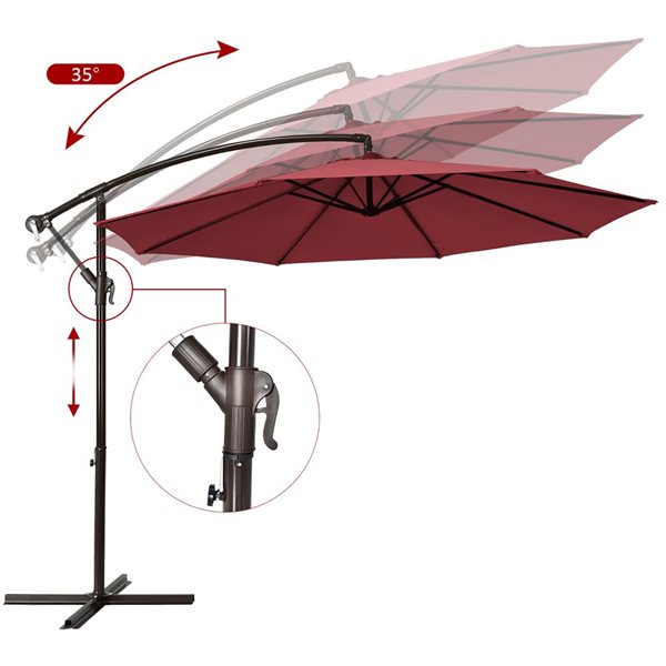 Costway 10-ft Burgundy Offset Patio Umbrella With Crank - Base Included