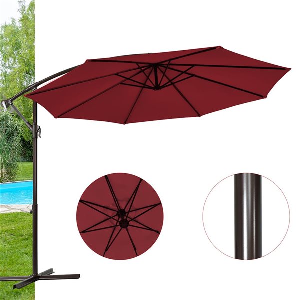 Costway 10-ft Burgundy Offset Patio Umbrella With Crank - Base Included