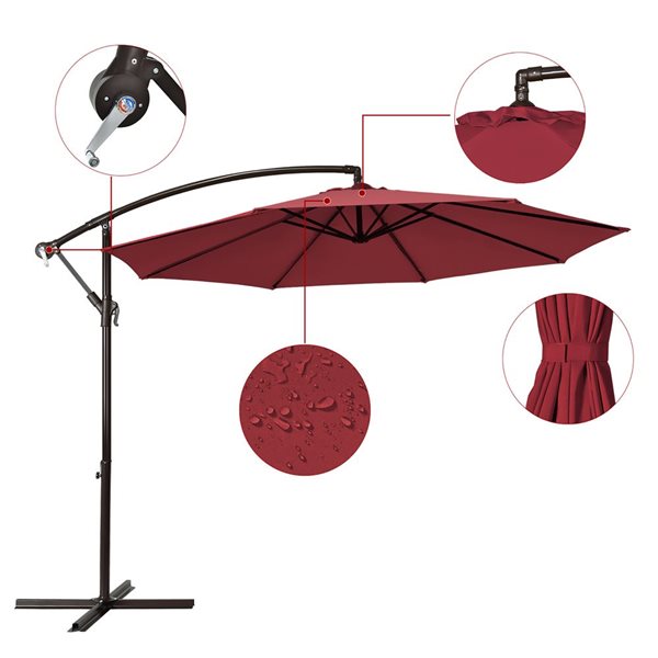 Costway 10-ft Burgundy Offset Patio Umbrella With Crank - Base Included