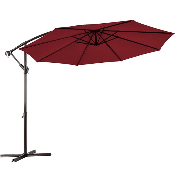 Costway 10-ft Burgundy Offset Patio Umbrella With Crank - Base Included