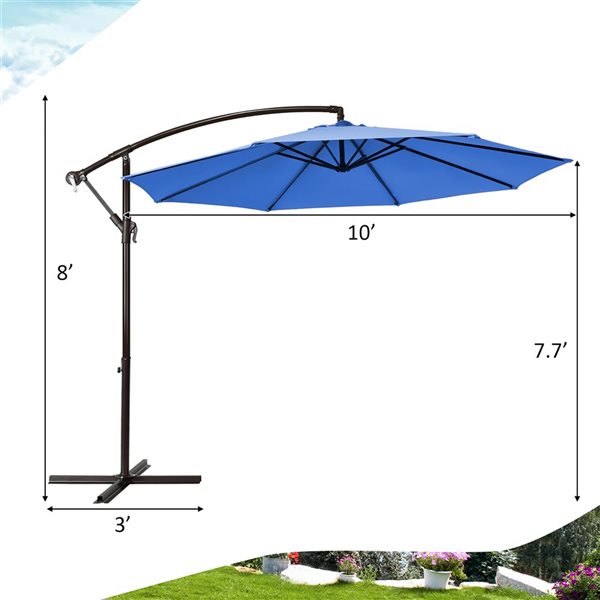 Costway 10-ft Blue Offset Patio Umbrella With Crank - Base Included