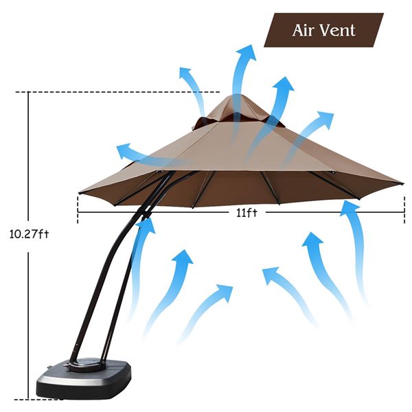 Costway 11-ft Tan Offset Patio Umbrella Push-button - Base Included