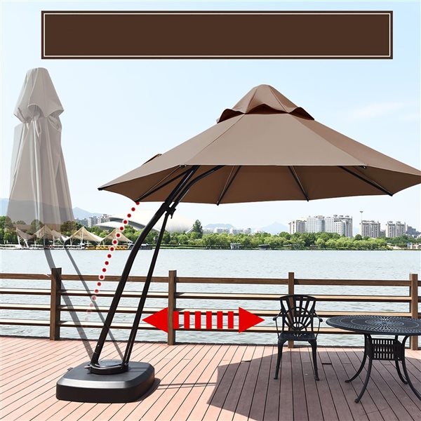 Costway 11-ft Tan Offset Patio Umbrella Push-button - Base Included