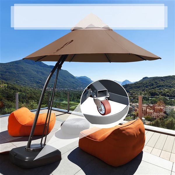 Costway 11-ft Tan Offset Patio Umbrella Push-button - Base Included