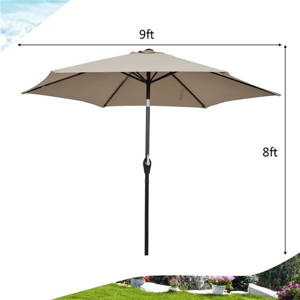 Costway 9-ft Tan Market Patio Umbrella With Push-button