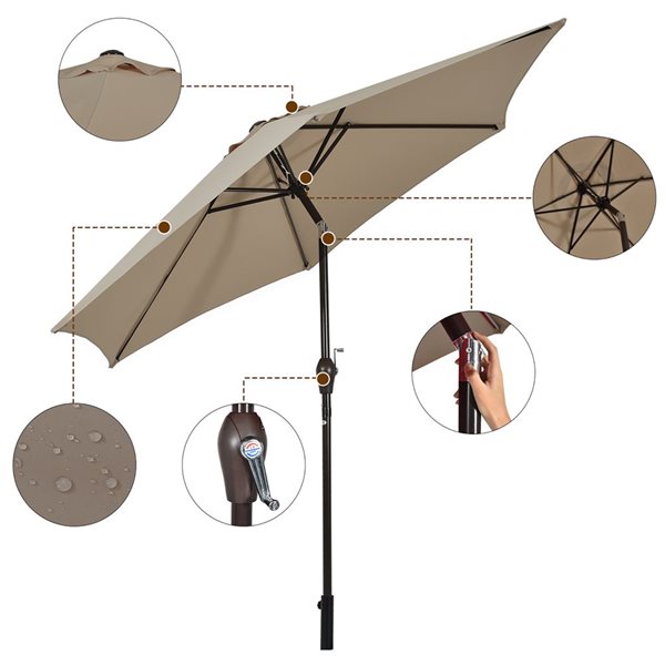 Costway 9-ft Tan Market Patio Umbrella With Push-button