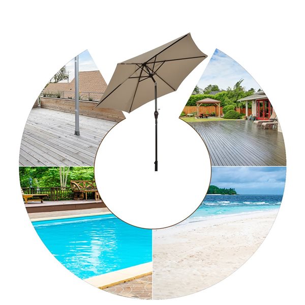 Costway 9-ft Tan Market Patio Umbrella With Push-button