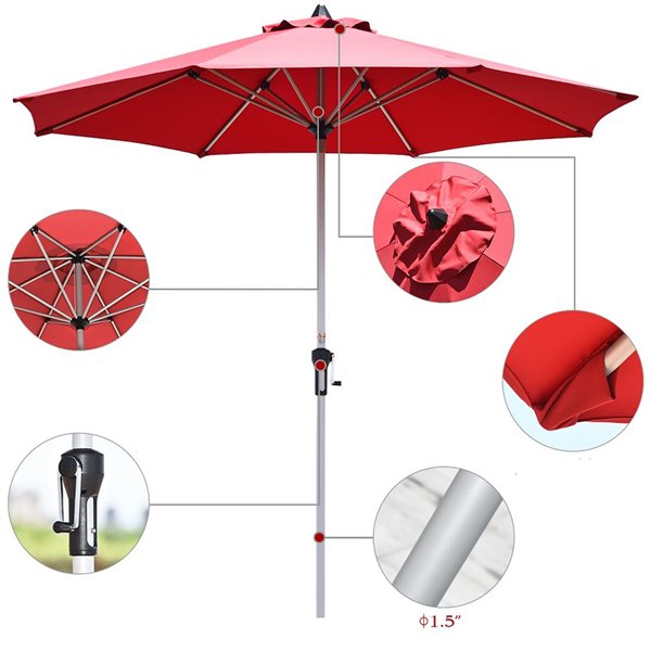 Costway Burgundy 9-ft Burgundy Market Patio Umbrella With Crank