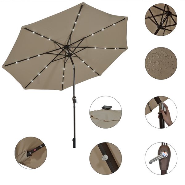 Costway 10-ft Tan Market Patio Umbrella With Push-button