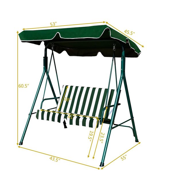 Costway Green Porch Glider Cushioned Steel Frame Canopy