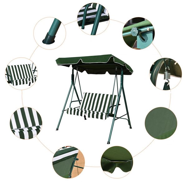 Costway Green Porch Glider Cushioned Steel Frame Canopy