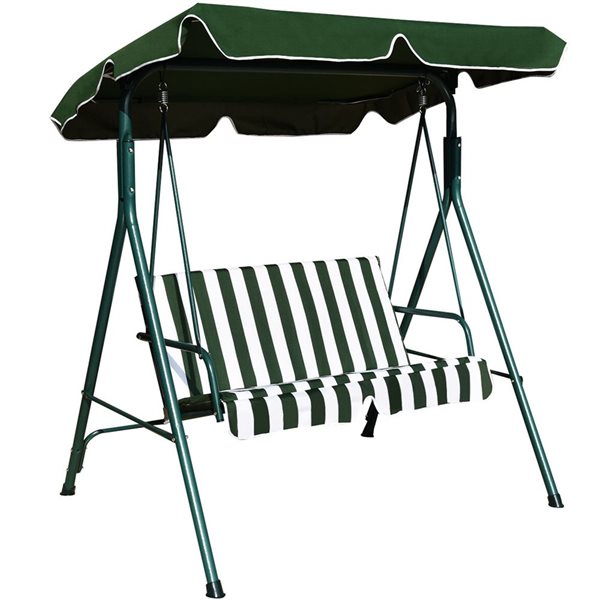 Costway Green Porch Glider Cushioned Steel Frame Canopy