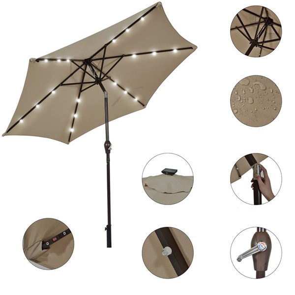 Costway 9-ft Tan Market Patio Umbrella With Push-button