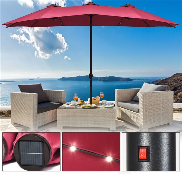 Costway 8.5-ft Burgundy Market Patio Umbrella With Crank
