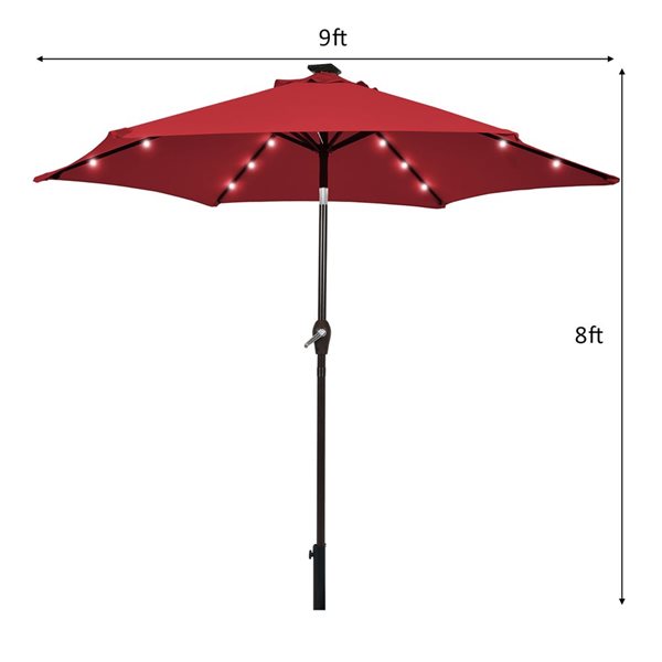 Costway 9-ft Burgundy Market Patio Umbrella With Push-button