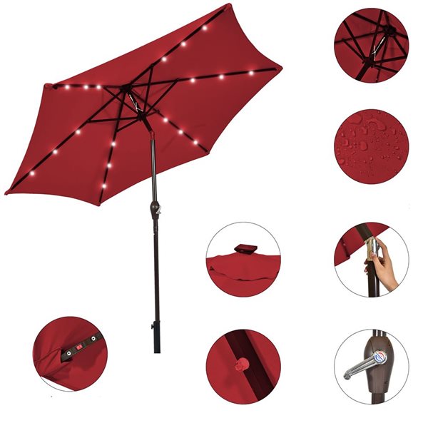 Costway 9-ft Burgundy Market Patio Umbrella With Push-button