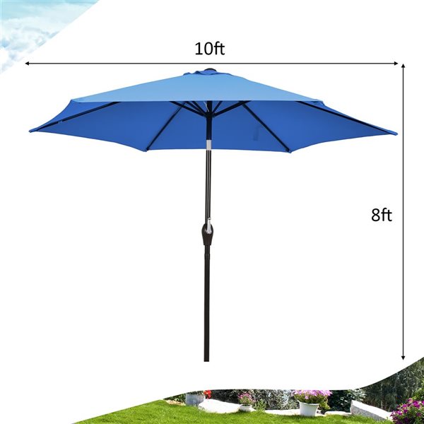 Costway 10-ft Blue Market Patio Umbrella With Push-button