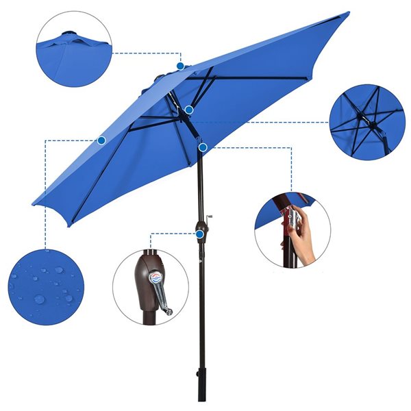 Costway 10-ft Blue Market Patio Umbrella With Push-button