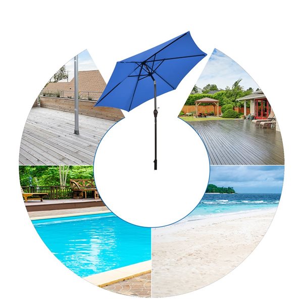 Costway 10-ft Blue Market Patio Umbrella With Push-button