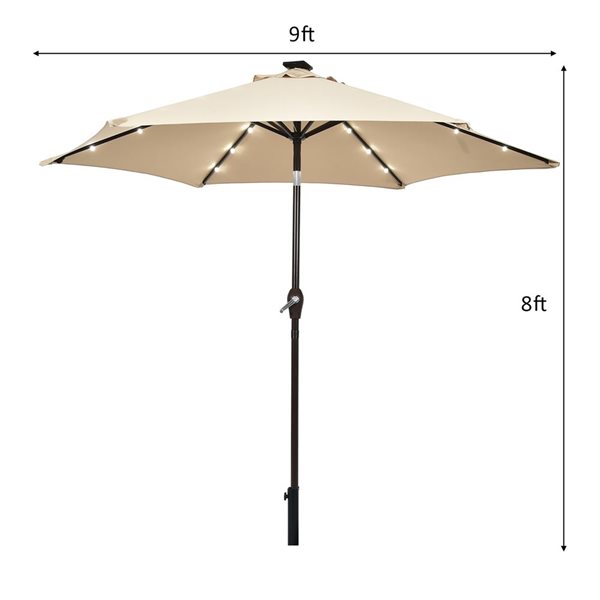 Costway 9-ft Beige Market Patio Umbrella With Push-button