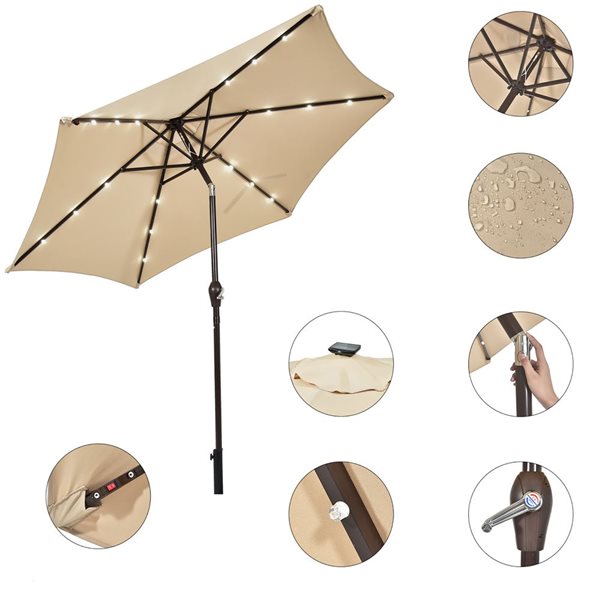 Costway 9-ft Beige Market Patio Umbrella With Push-button