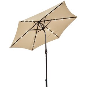 Costway 9-ft Beige Market Patio Umbrella With Push-button