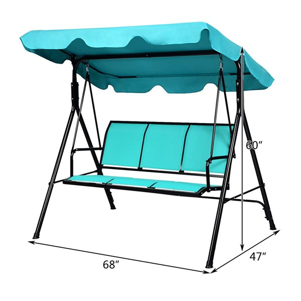 Costway 3-person Blue Steel Outdoor Swing