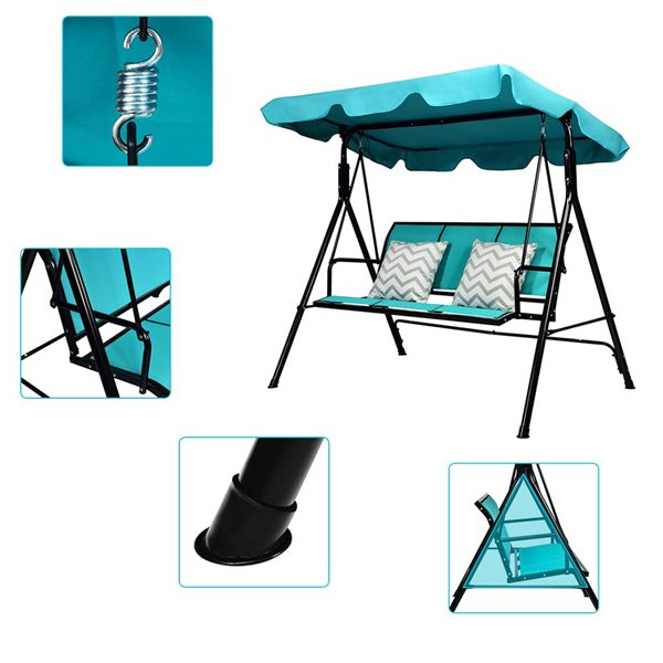 Costway 3-person Blue Steel Outdoor Swing