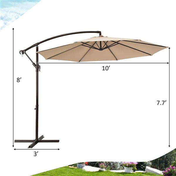 Costway 10-ft Beige Offset Patio Umbrella With Crank Base Included