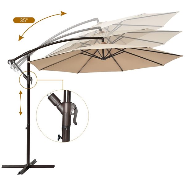 Costway 10-ft Beige Offset Patio Umbrella With Crank Base Included