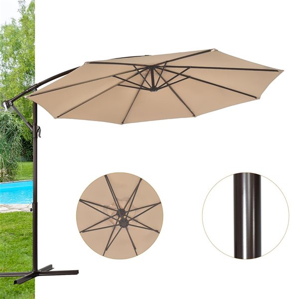 Costway 10-ft Beige Offset Patio Umbrella With Crank Base Included