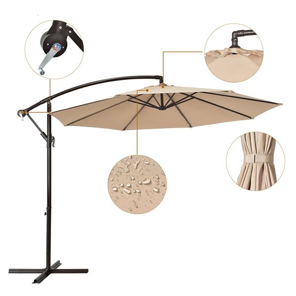 Costway 10-ft Beige Offset Patio Umbrella With Crank Base Included