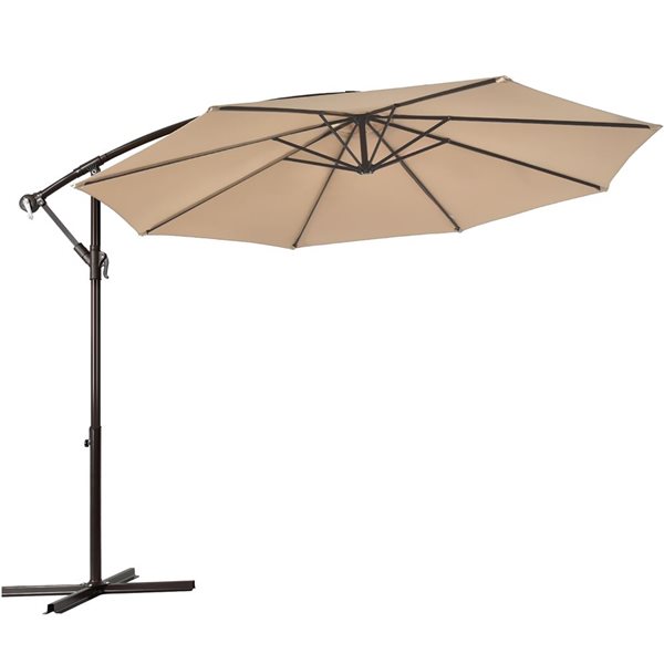 Costway 10-ft Beige Offset Patio Umbrella With Crank Base Included