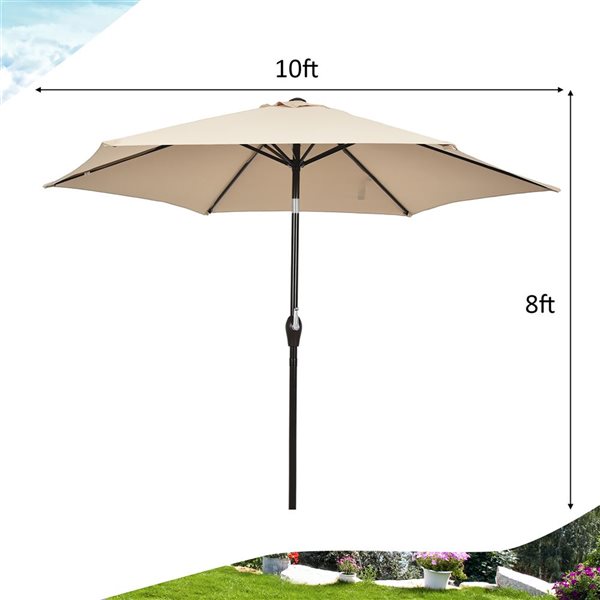 Costway 10-ft Beige Market Patio Umbrella With Push-button