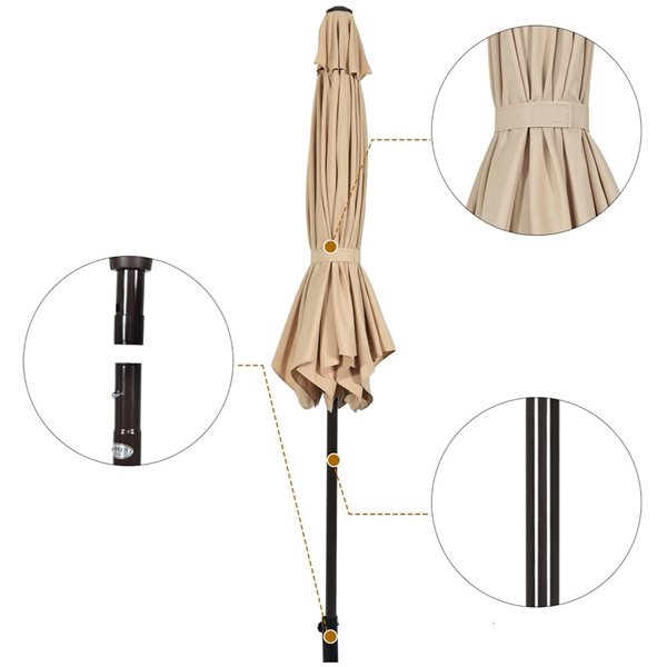 Costway 10-ft Beige Market Patio Umbrella With Push-button