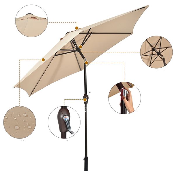 Costway 9-ft Beige Market Patio Umbrella With Push-button