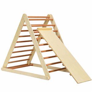Costway Foldable Wooden 2-in-1 Climbing Triangle with Ladder for Baby and Toddler - Natural