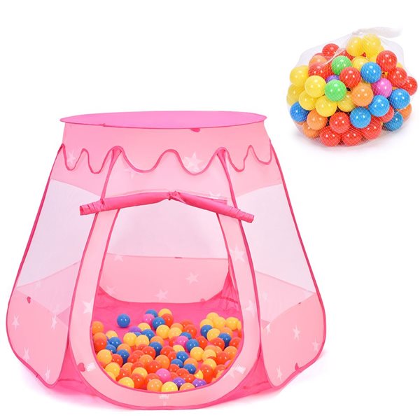 Costway Pink Polyester Pop-Up Play Tent for kids, 100 Balls included