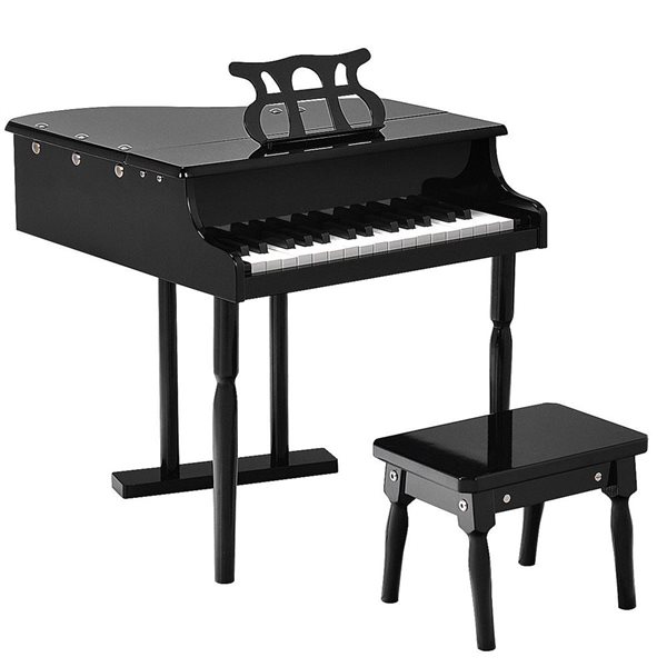 Costway 30-Key Wood Toy Kids Grand Piano with Bench and Music Rack - Black