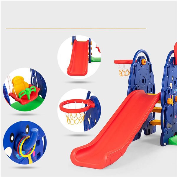 Costway 47-in H 3-in-1 Junior Children Climber Slide Swing Seat Basketball Hoop Playset Backyard