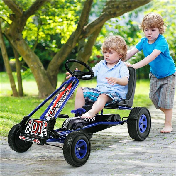 Costway 4 Wheels Kids Ride-on Pedal Powered Bike Go Kart Racer Car Play Toy - Blue