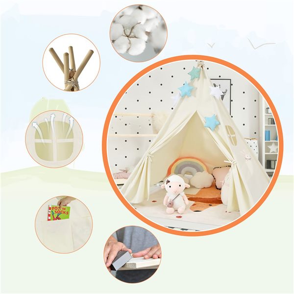 Costway Foldable Kids Canvas Teepee Play Tent