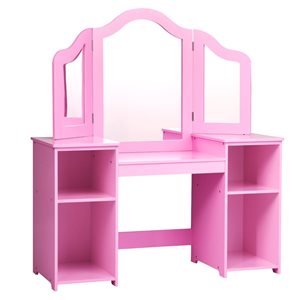 Costway Kids Makeup Dressing Vanity Table with Tri-folding Mirror - Pink