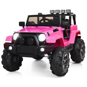 Costway 12 V Kids Ride-on Truck Car with MP3 Input  - Remote Control and LED Lights - Pink