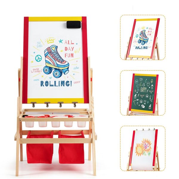 Costway Flip-Over Double-Sided Kids Art Easel Paper Roll Storage Bins