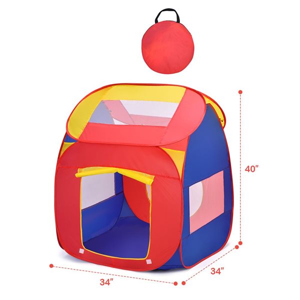 Costway Red and Blue Polyester Pop-Up Play Tent for kids, 100 Balls included