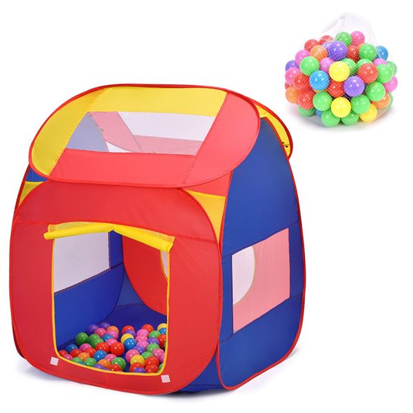 Costway Red and Blue Polyester Pop-Up Play Tent for kids, 100 Balls included