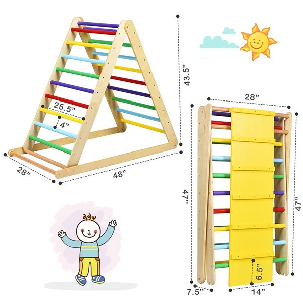 Costway Foldable Wooden 2-in-1 Climbing Triangle with Ladder for Baby and Toddler