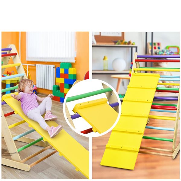 Costway Foldable Wooden 2-in-1 Climbing Triangle with Ladder for Baby and Toddler