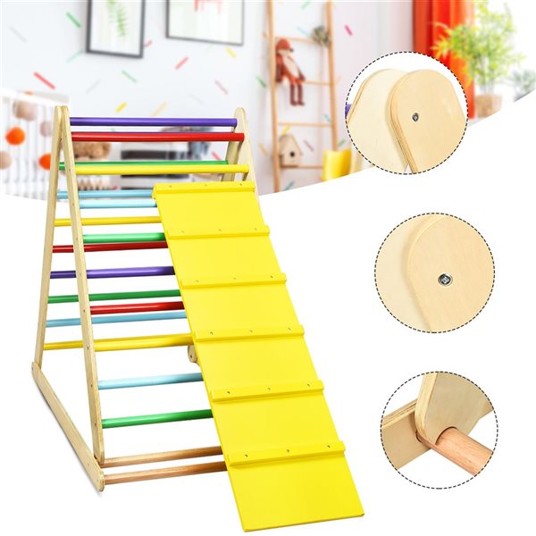 Costway Foldable Wooden 2-in-1 Climbing Triangle with Ladder for Baby and Toddler